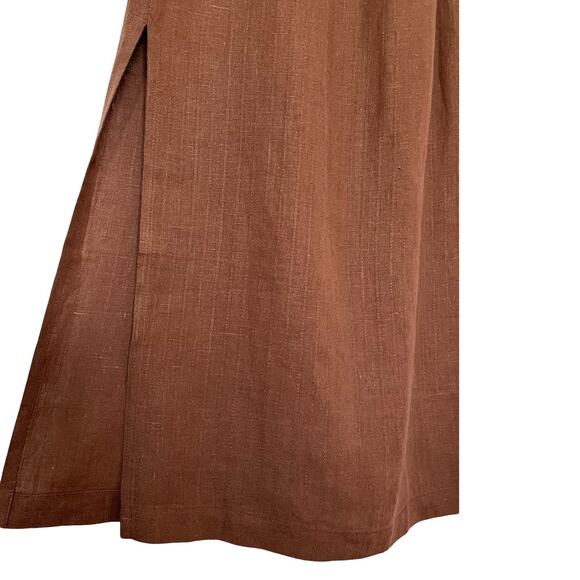Eileen Fisher 100% Linen Midi Skirt Size M Brown Side Slits Lagom Sustainable - Picture 4 of 8